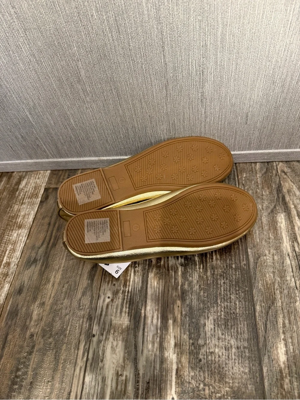 Gold Ballet Flats with Bow Accent - Women's Shoes Size 9